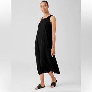 EILEEN FISHER Black 100% Silk Side Slit High-Low Tank Dress Capsule Size XL